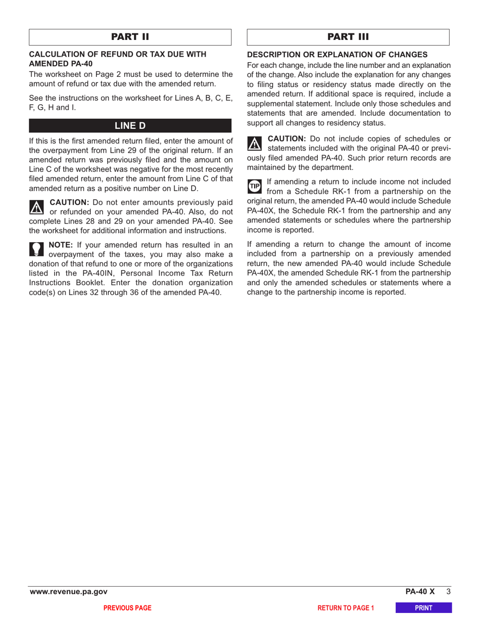 Form PA-40 X Schedule PA-40 X Amended Pa Personal Income Tax Schedule - Pennsylvania, Page 5