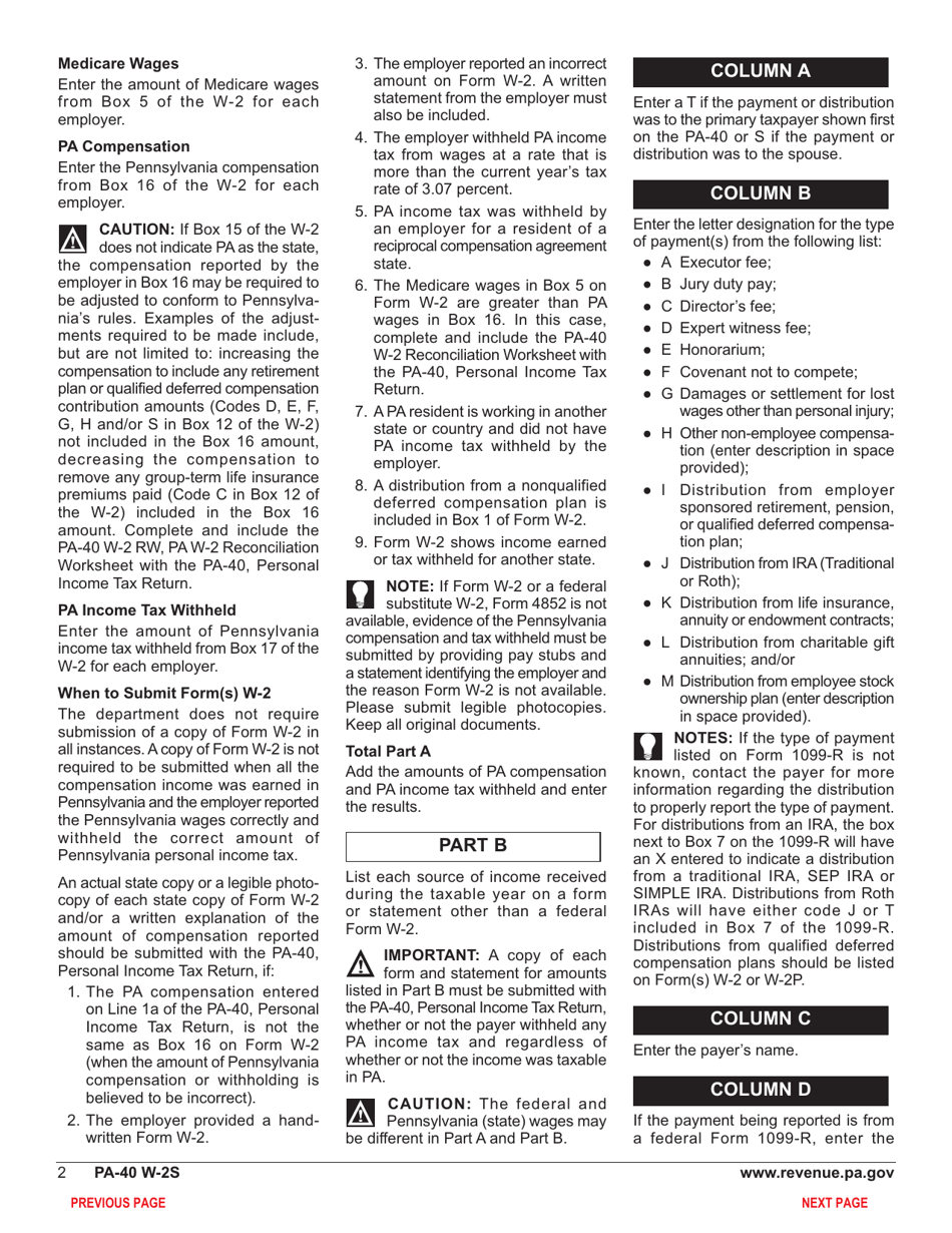 Form PA-40 Schedule W-2S Wage Statement Summary - Pennsylvania, Page 4