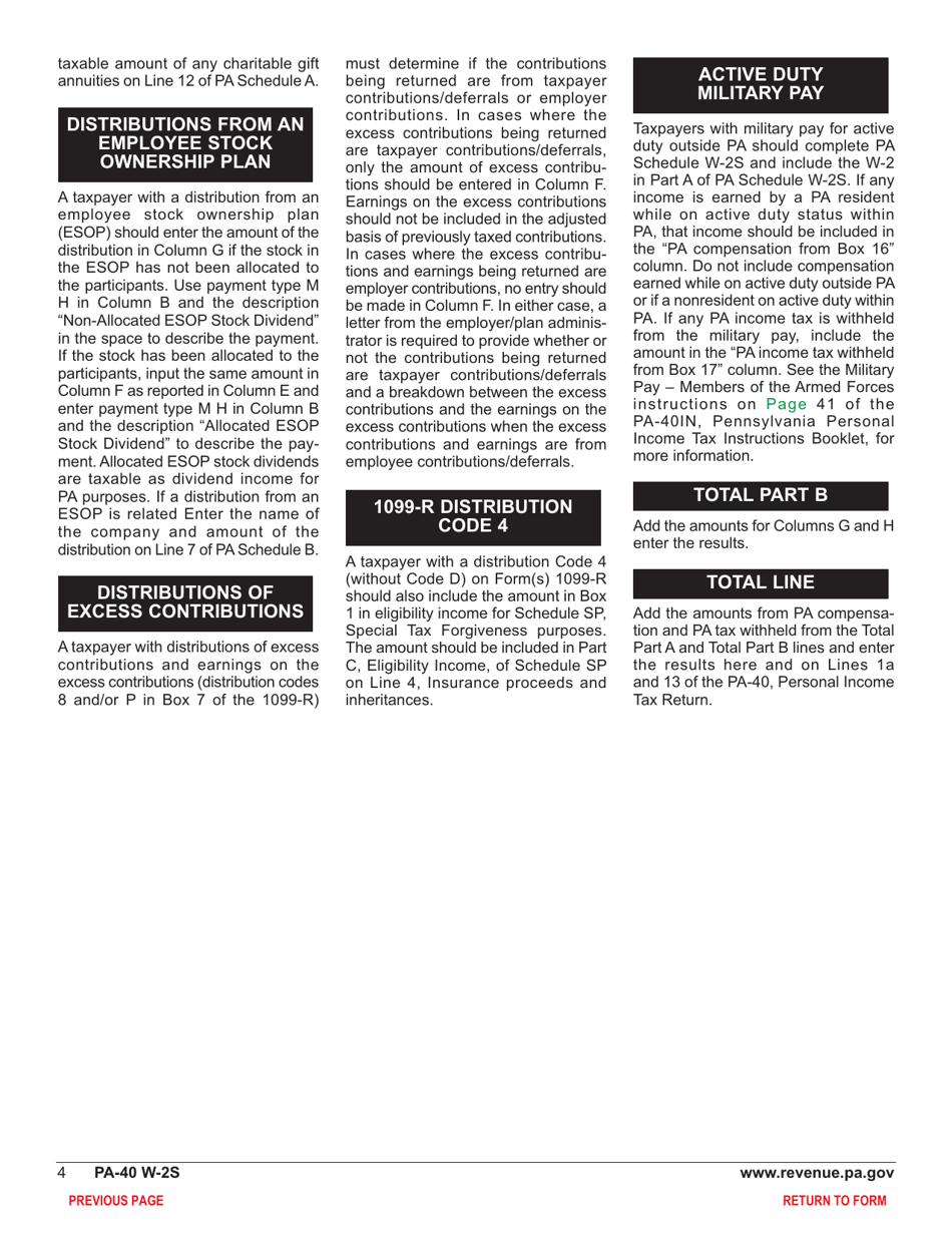 Form PA40 Schedule W2S 2018 Fill Out, Sign Online and Download