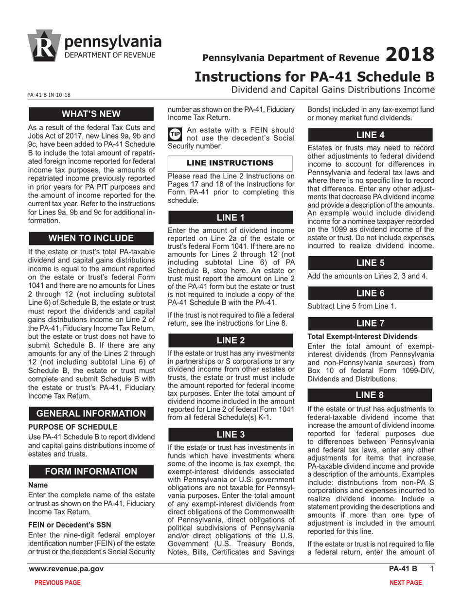 Form Pa 41 Schedule B 2018 Fill Out Sign Online And Download Fillable Pdf Pennsylvania