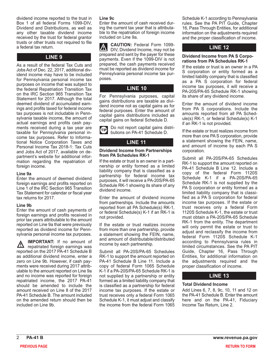 Form PA-41 Schedule B Dividend and Capital Gains Distributions Income - Pennsylvania, Page 4