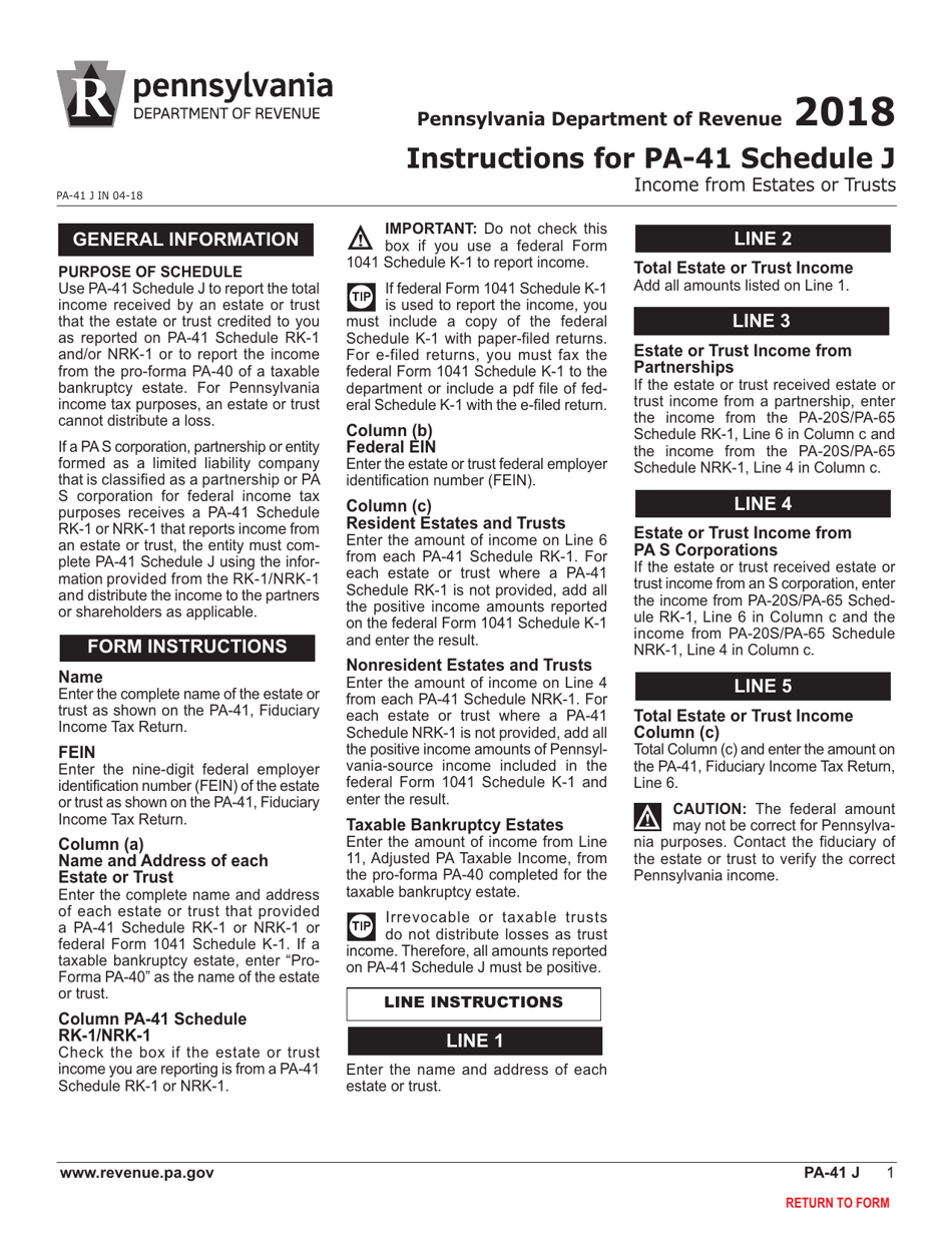 Form PA-41 Schedule J Income From Estates or Trusts - Pennsylvania, Page 3