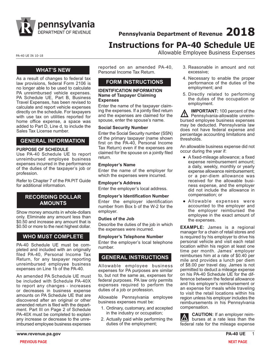 Form PA-40 Schedule UE Allowable Employee Business Expenses - Pennsylvania, Page 3