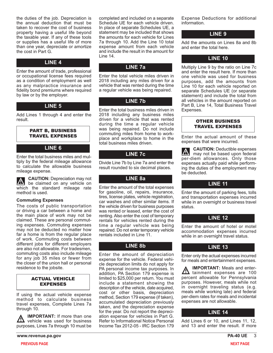 Form PA-40 Schedule UE Allowable Employee Business Expenses - Pennsylvania, Page 5