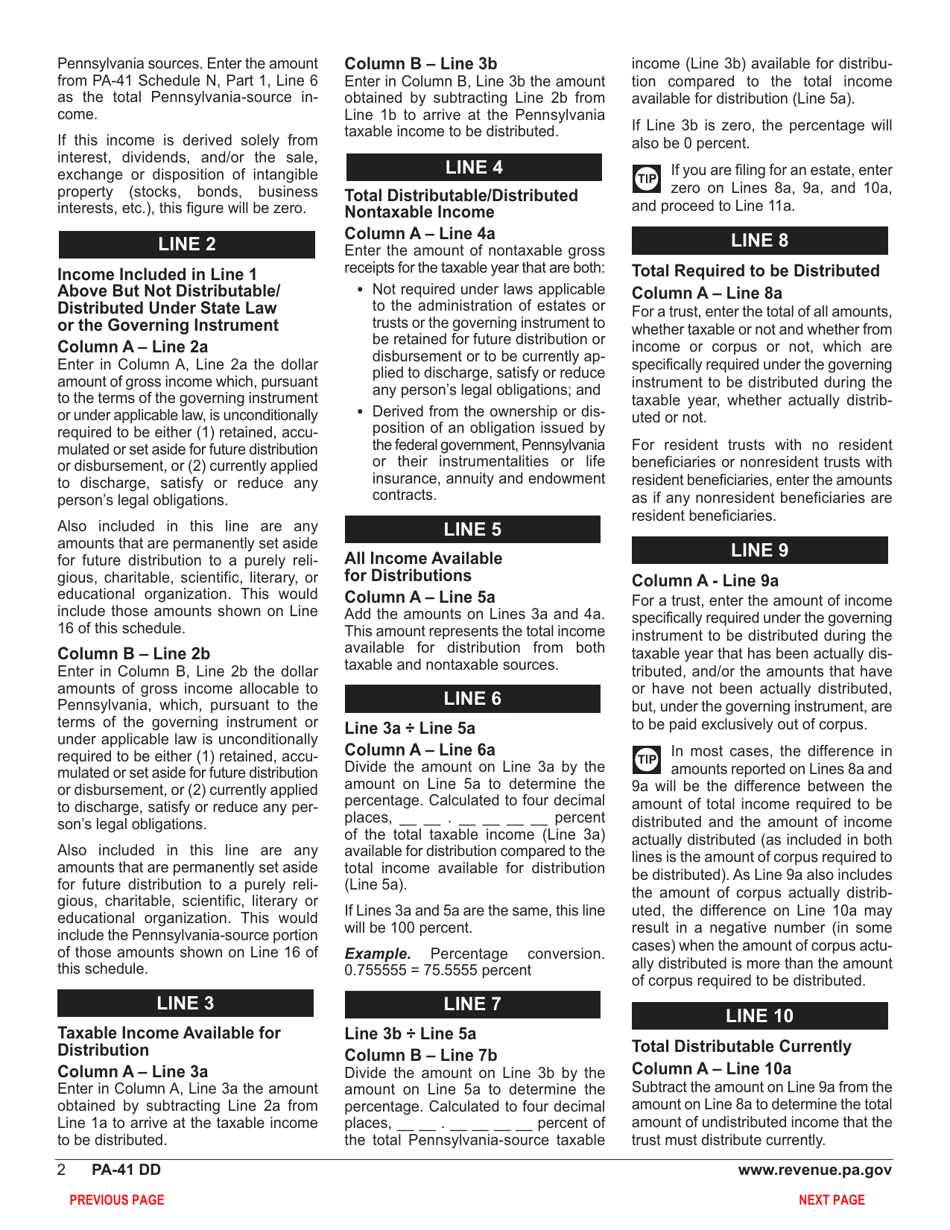 Form PA-41 Schedule DD Distribution Deductions - Pennsylvania, Page 4