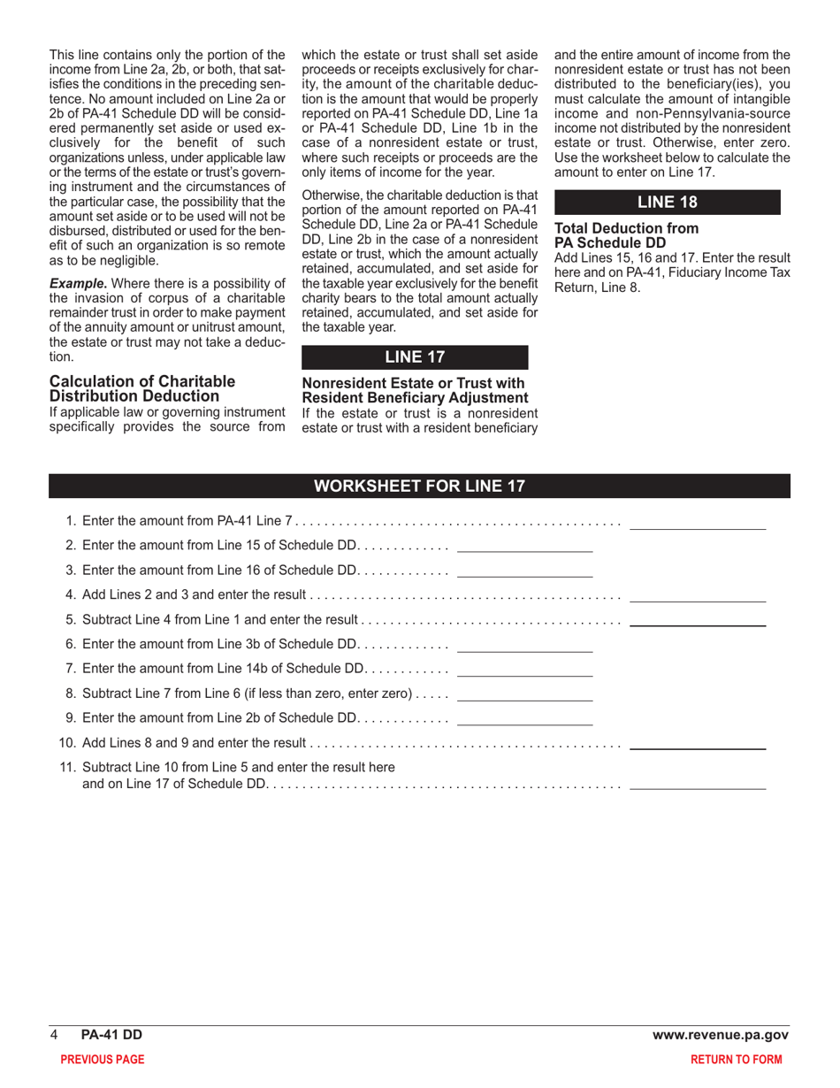 Form PA-41 Schedule DD Distribution Deductions - Pennsylvania, Page 6
