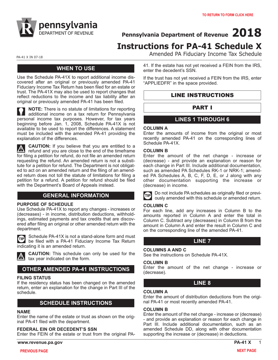 Form PA-41 Schedule PA-41 X Amended Pa Fiduciary Income Tax Schedule - Pennsylvania, Page 3