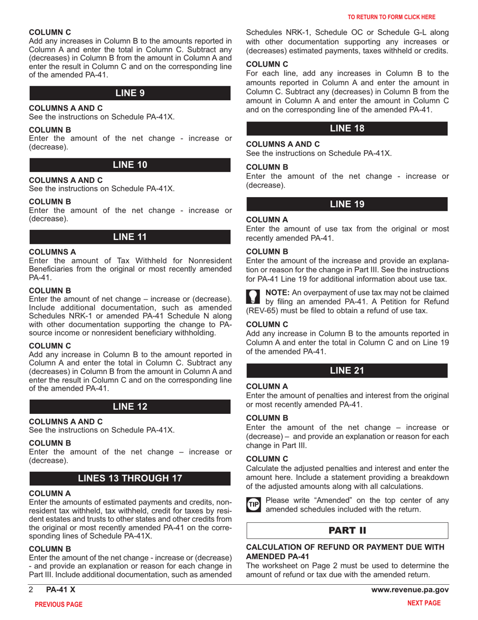 Form PA-41 Schedule PA-41 X Amended Pa Fiduciary Income Tax Schedule - Pennsylvania, Page 4