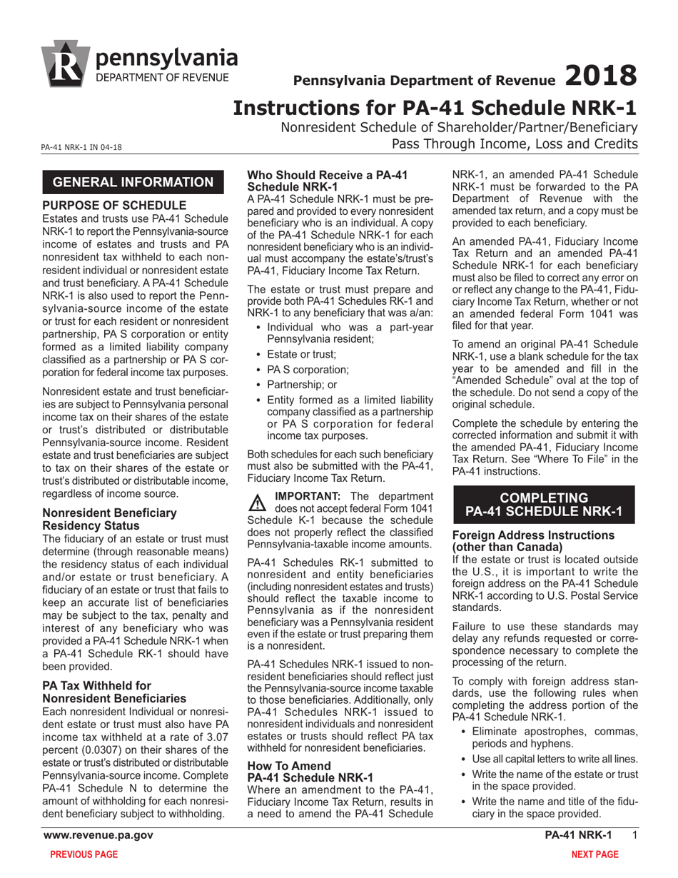 Form PA-41 Schedule NRK-1 Nonresident Schedule of Shareholder / Partner / Beneficiary Pass Through Income, Loss and Credits - Pennsylvania, Page 3