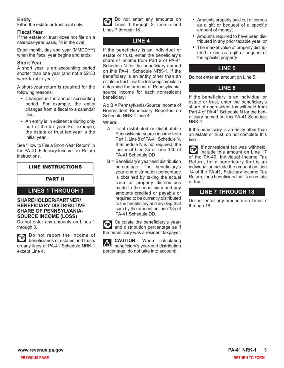 Form PA-41 Schedule NRK-1 Nonresident Schedule of Shareholder / Partner / Beneficiary Pass Through Income, Loss and Credits - Pennsylvania, Page 5