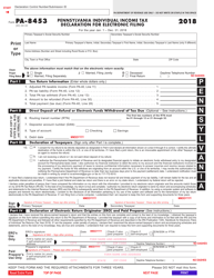 Form PA-8453 Pennsylvania Individual Income Tax Declaration for Electronic Filing - Pennsylvania