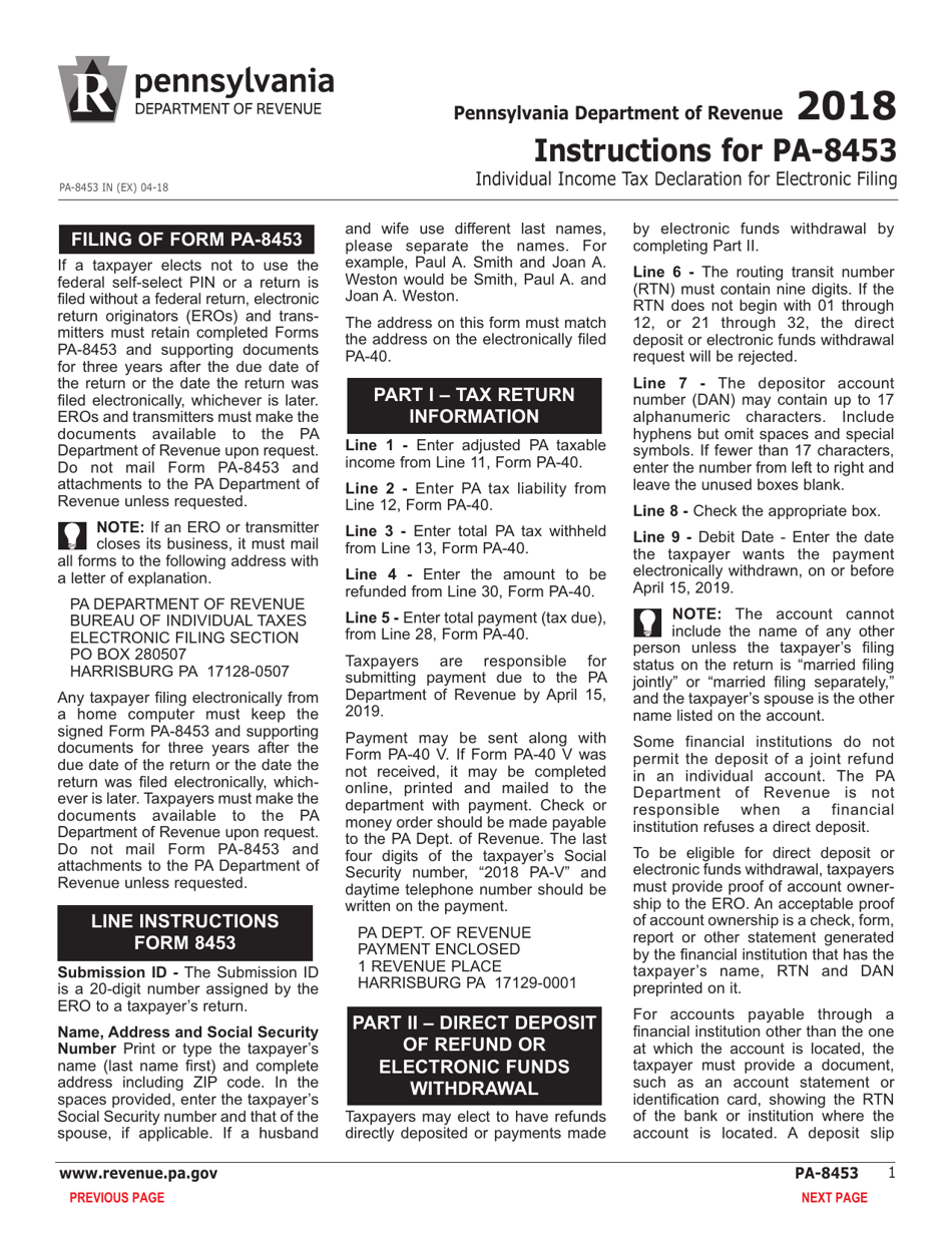 Form PA-8453 Pennsylvania Individual Income Tax Declaration for Electronic Filing - Pennsylvania, Page 3
