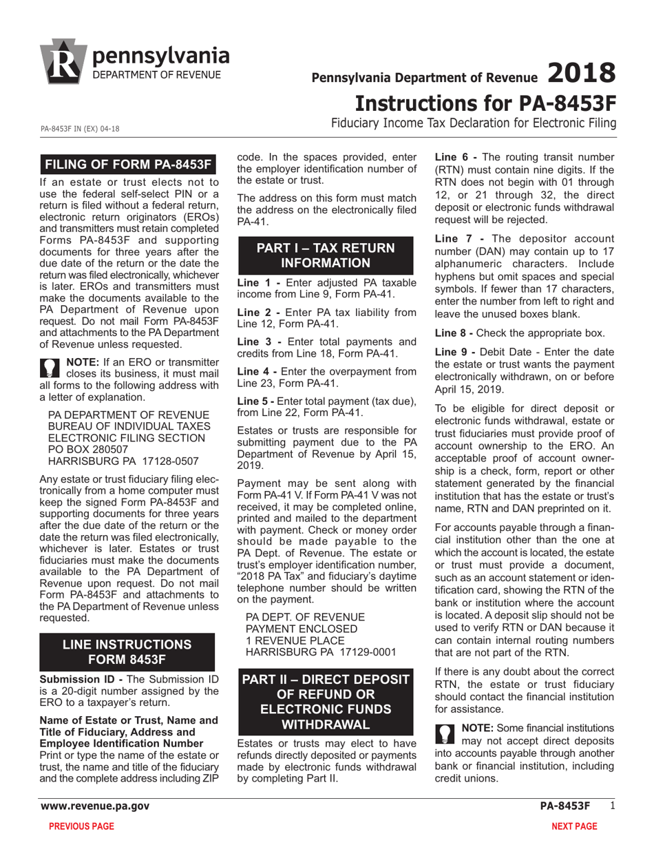 Form PA-8453F Pennsylvania Fiduciary Income Tax Declaration for Electronic Filing - Pennsylvania, Page 3