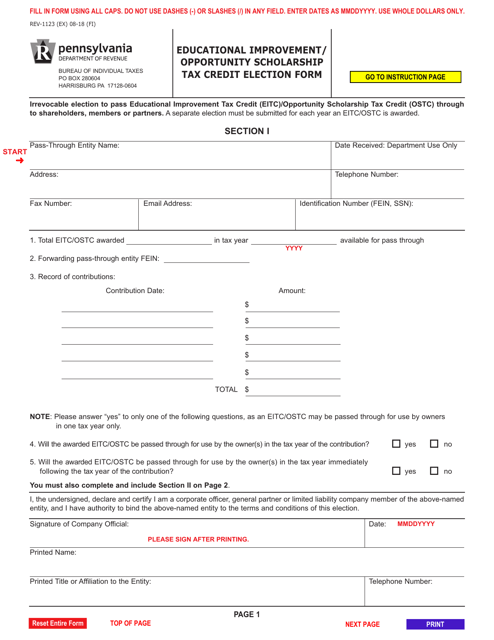 Form REV-1123  Printable Pdf