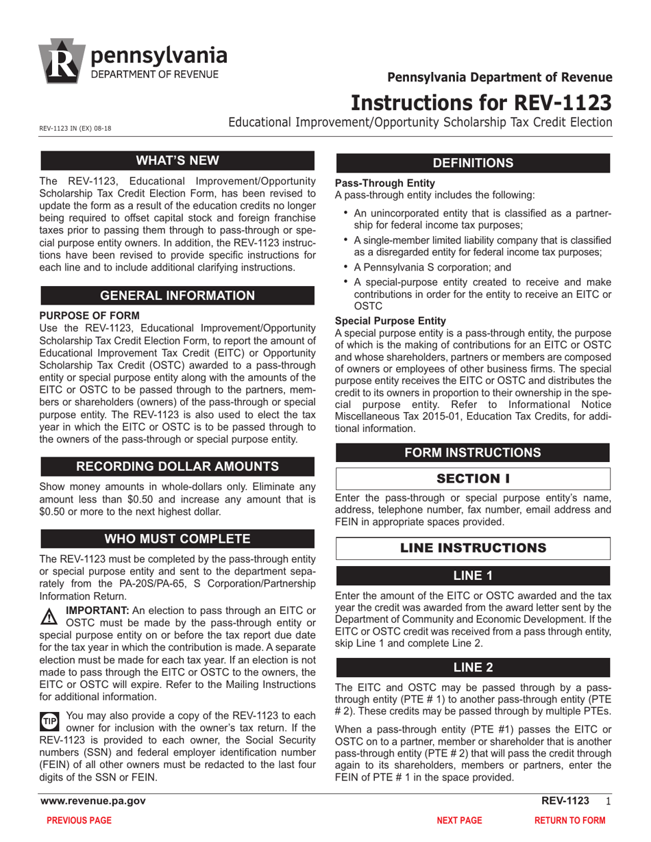 Form REV-1123 Educational Improvement / Opportunity Scholarship Tax Credit Election Form - Pennsylvania, Page 3