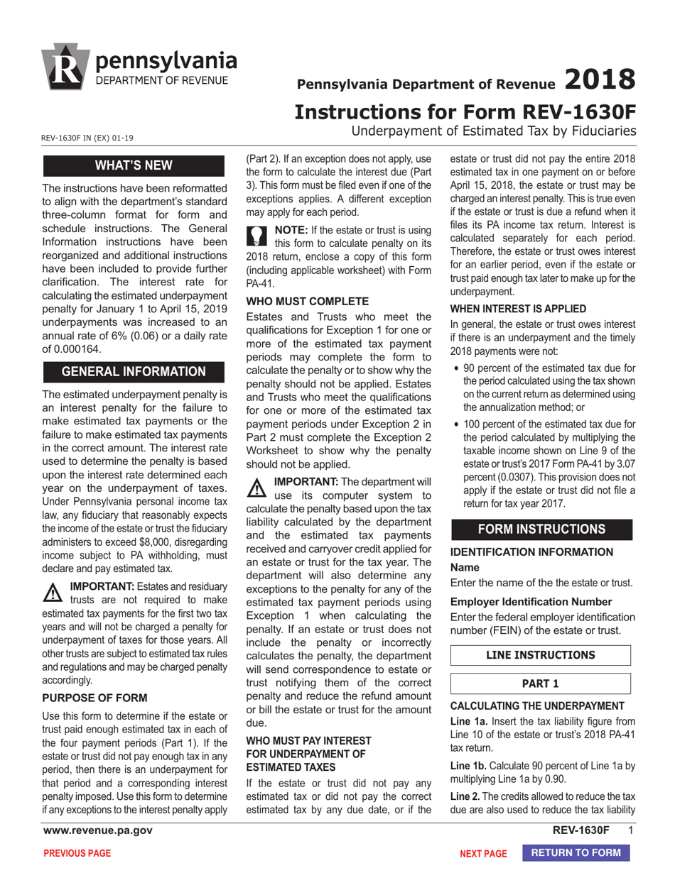 Form REV-1630F Underpayment of Estimated Tax by Fiduciaries - Pennsylvania, Page 3