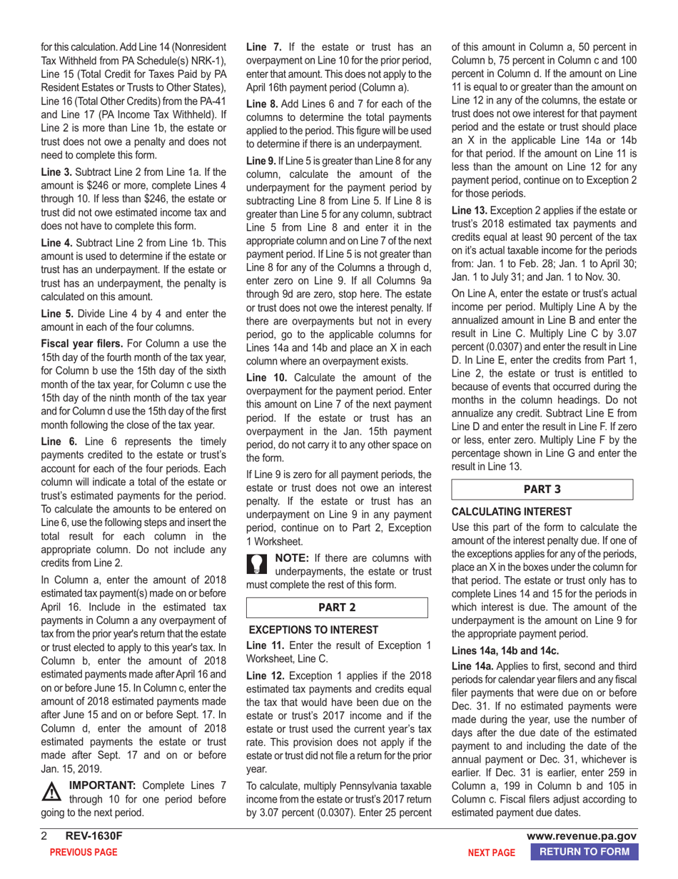 Form REV-1630F Underpayment of Estimated Tax by Fiduciaries - Pennsylvania, Page 4