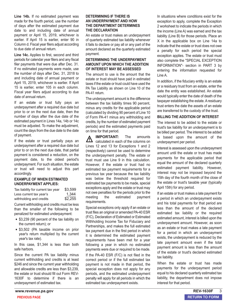 Form REV-1630F Underpayment of Estimated Tax by Fiduciaries - Pennsylvania, Page 5