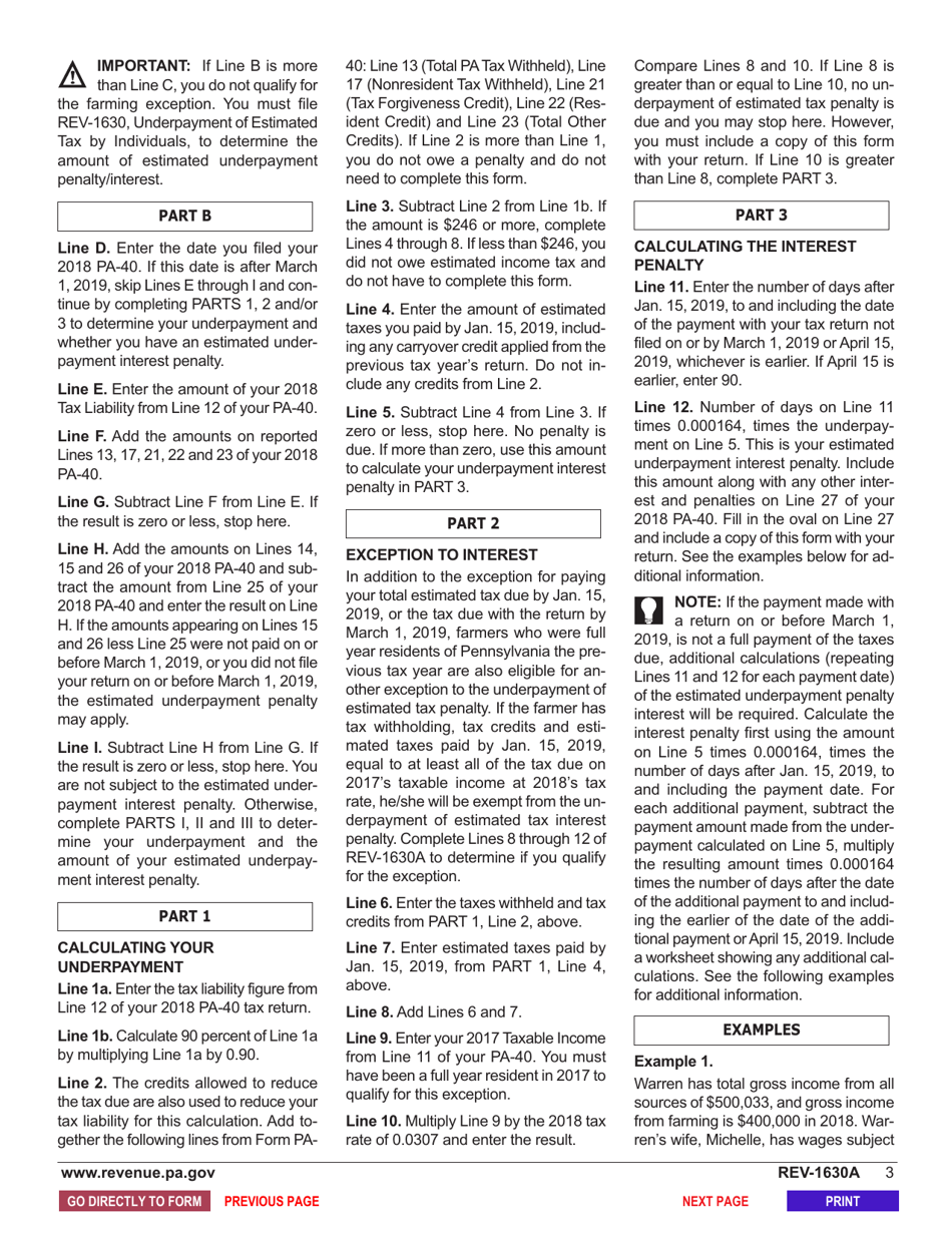 Form REV-1630A Underpayment of Estimated Tax by Individual Farmers - Pennsylvania, Page 4