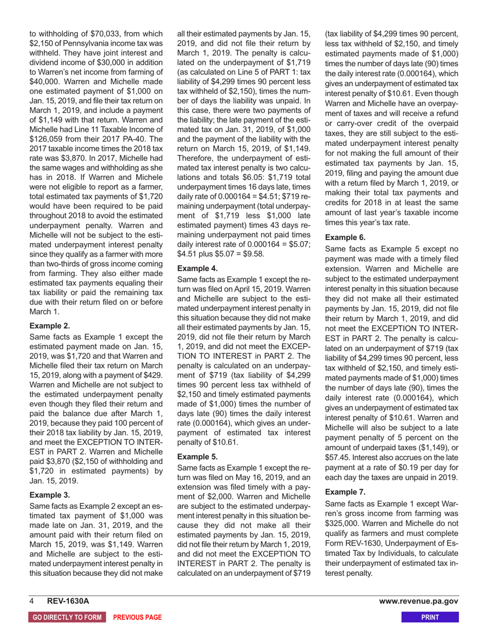 Form REV-1630A Underpayment of Estimated Tax by Individual Farmers - Pennsylvania, Page 5