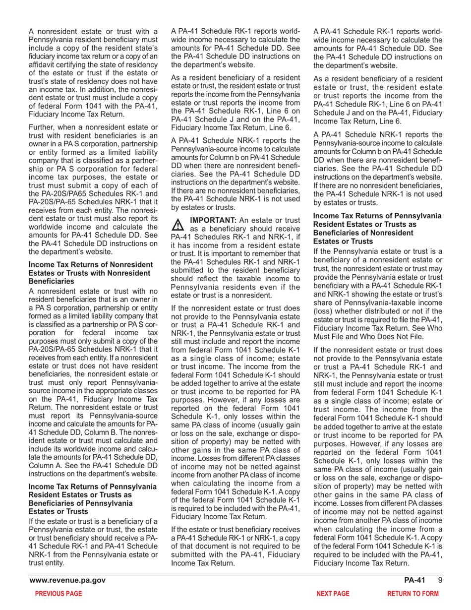 Form PA-41 Pa Fiduciary Income Tax Return - Pennsylvania, Page 11