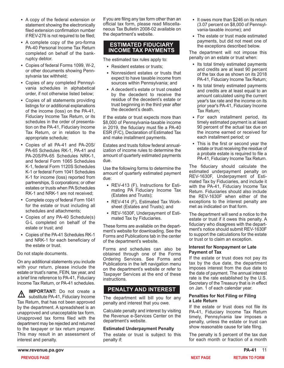 Form PA-41 Pa Fiduciary Income Tax Return - Pennsylvania, Page 13
