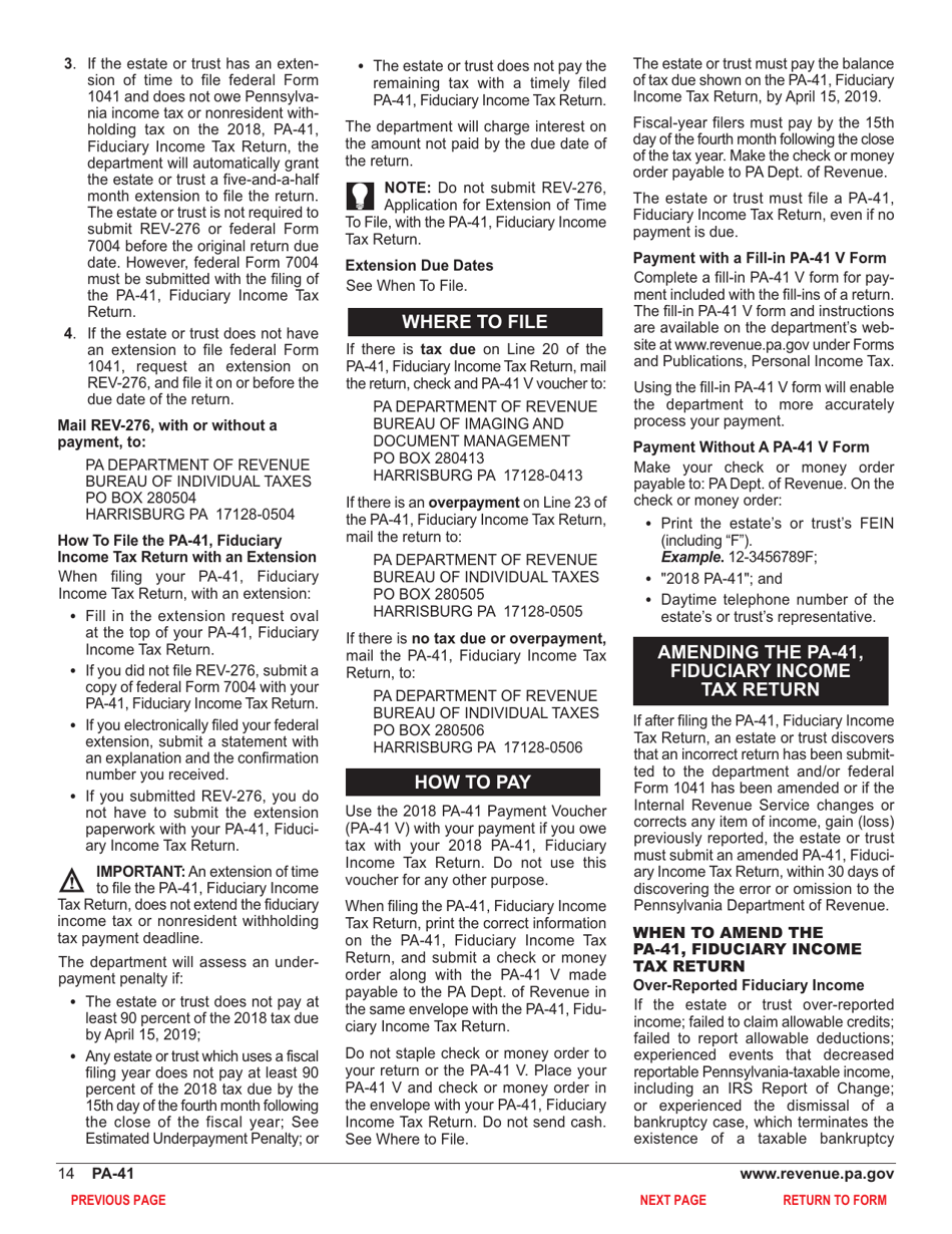 Form PA-41 Pa Fiduciary Income Tax Return - Pennsylvania, Page 16