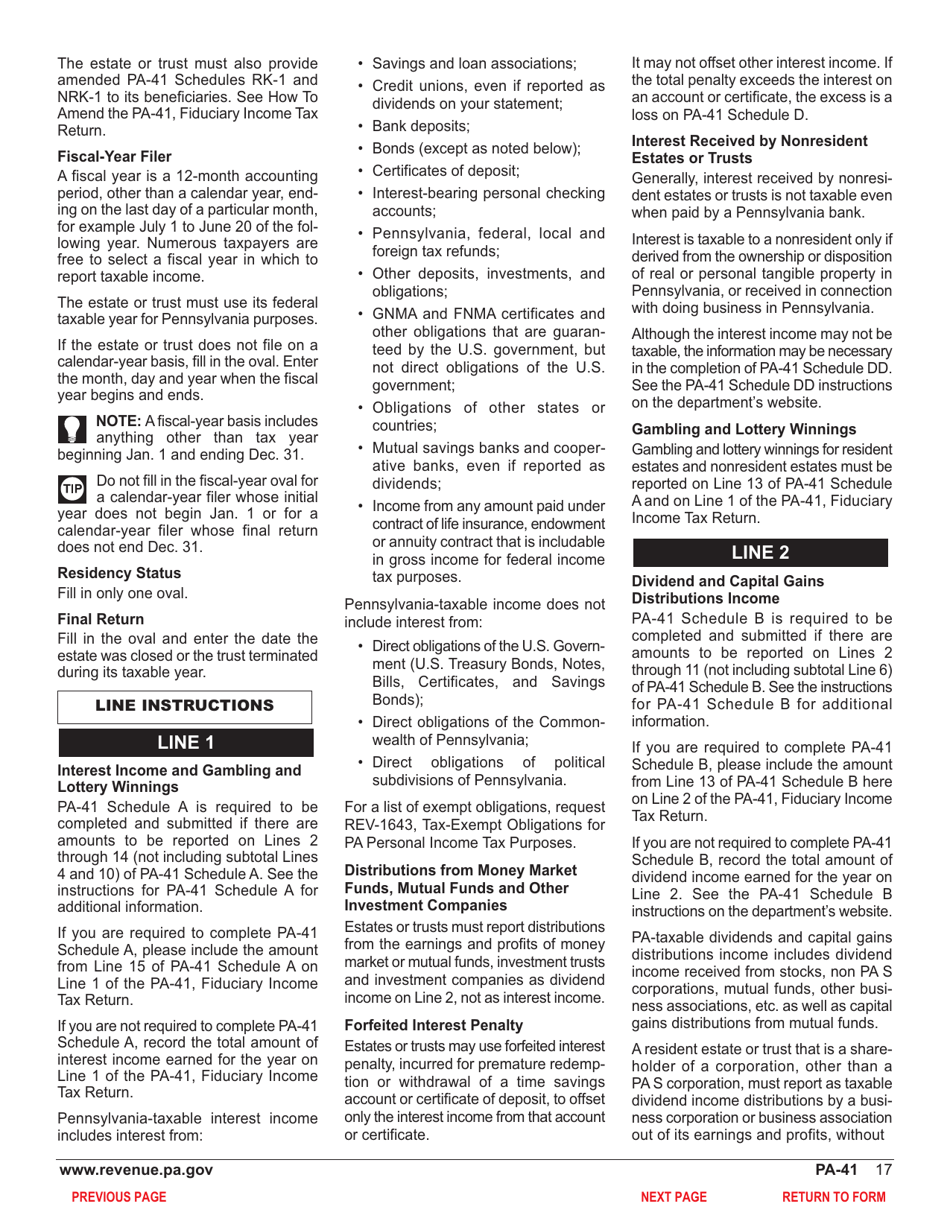 Form PA-41 Pa Fiduciary Income Tax Return - Pennsylvania, Page 19