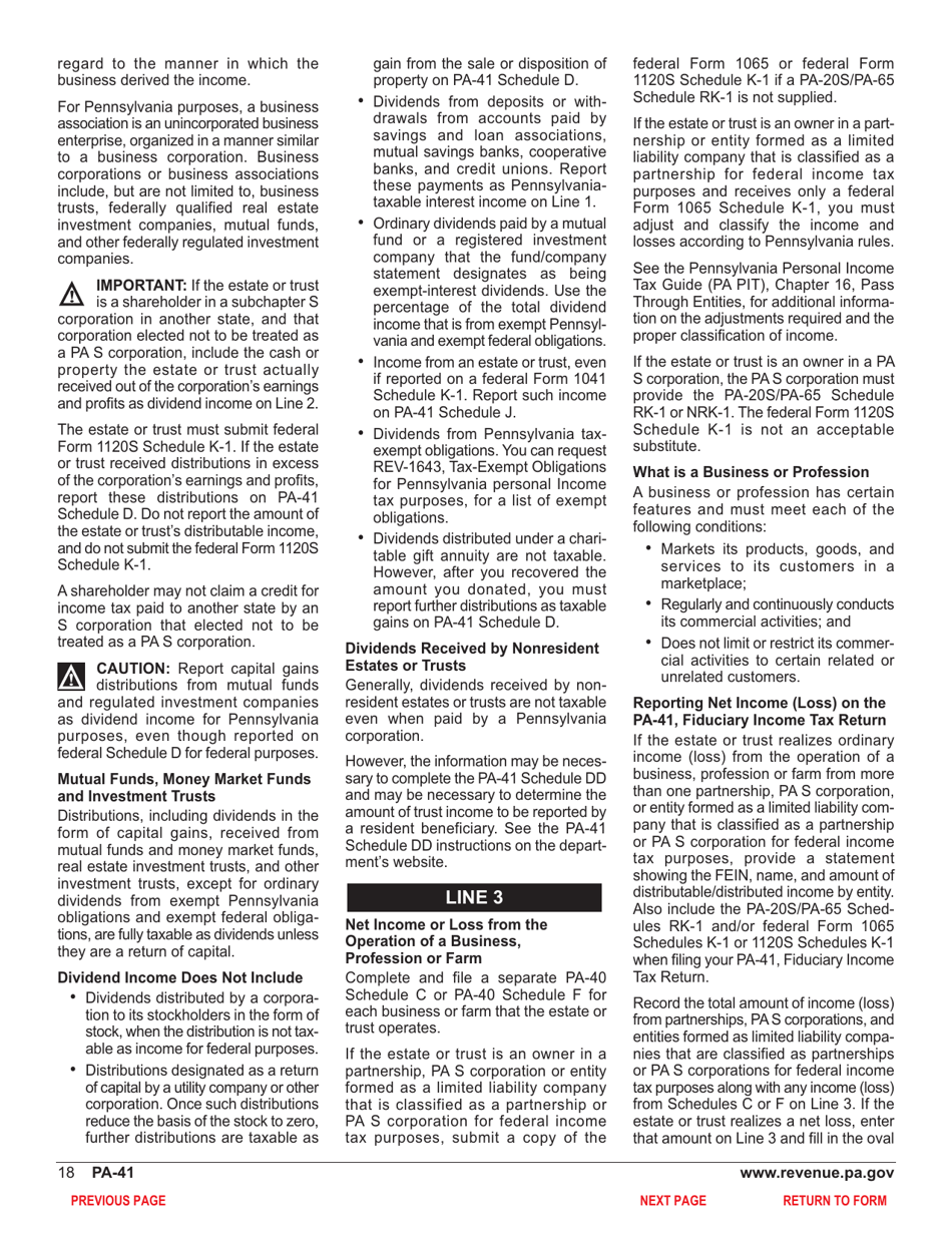 Form PA-41 Pa Fiduciary Income Tax Return - Pennsylvania, Page 20