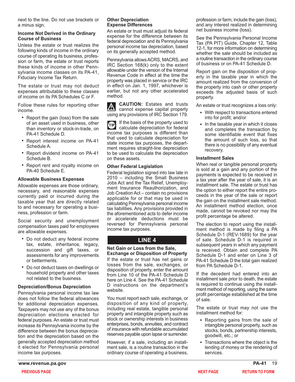 Form PA-41 Pa Fiduciary Income Tax Return - Pennsylvania, Page 21