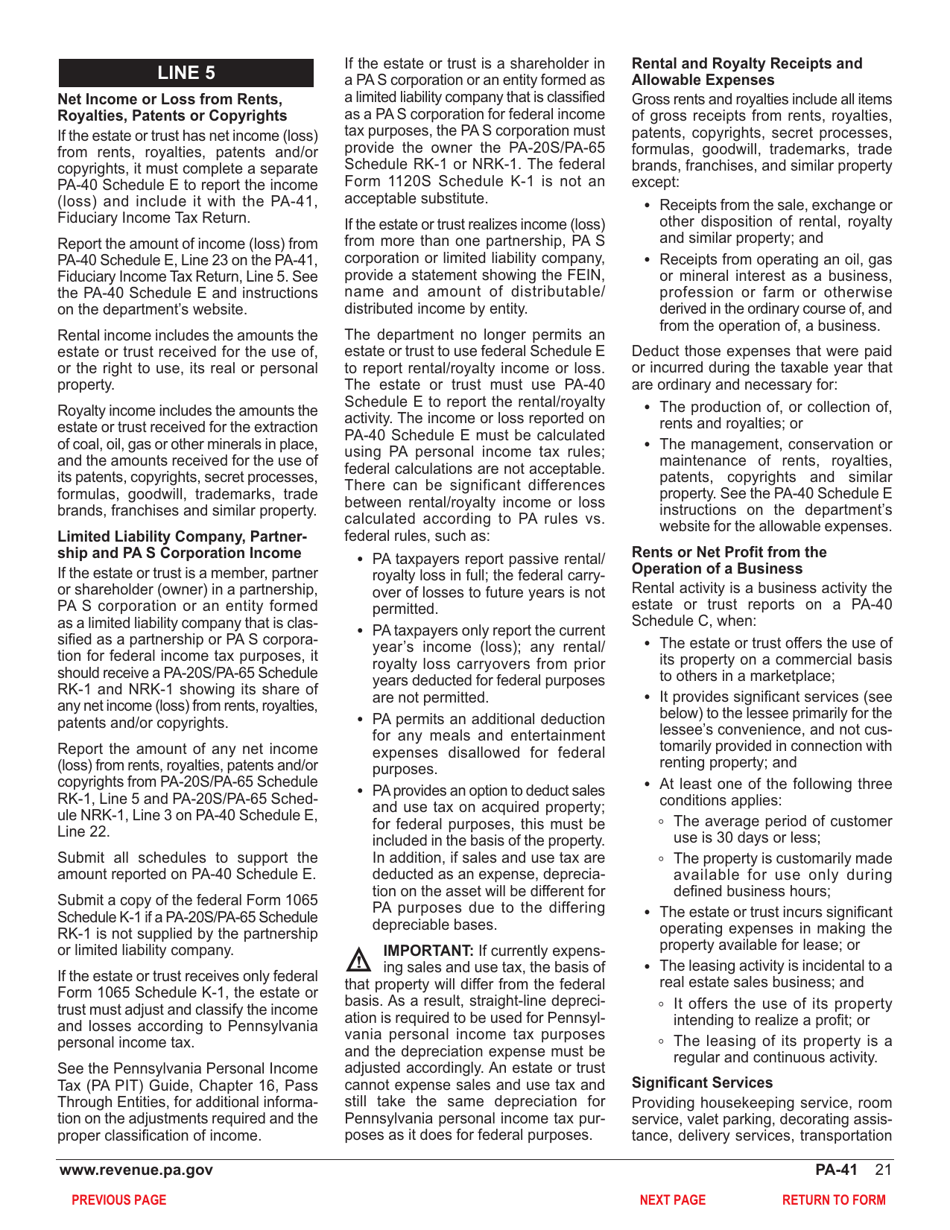 Form PA-41 Pa Fiduciary Income Tax Return - Pennsylvania, Page 23