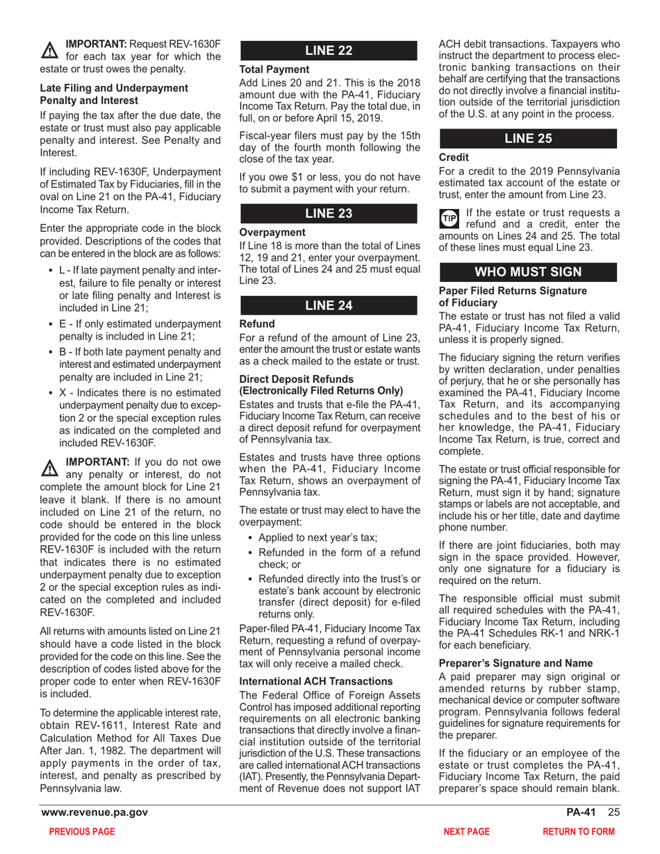 Form PA-41 Pa Fiduciary Income Tax Return - Pennsylvania, Page 27