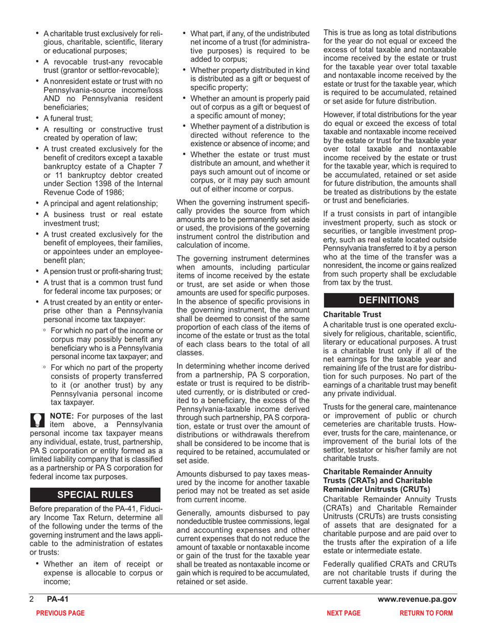 Form PA-41 Pa Fiduciary Income Tax Return - Pennsylvania, Page 4