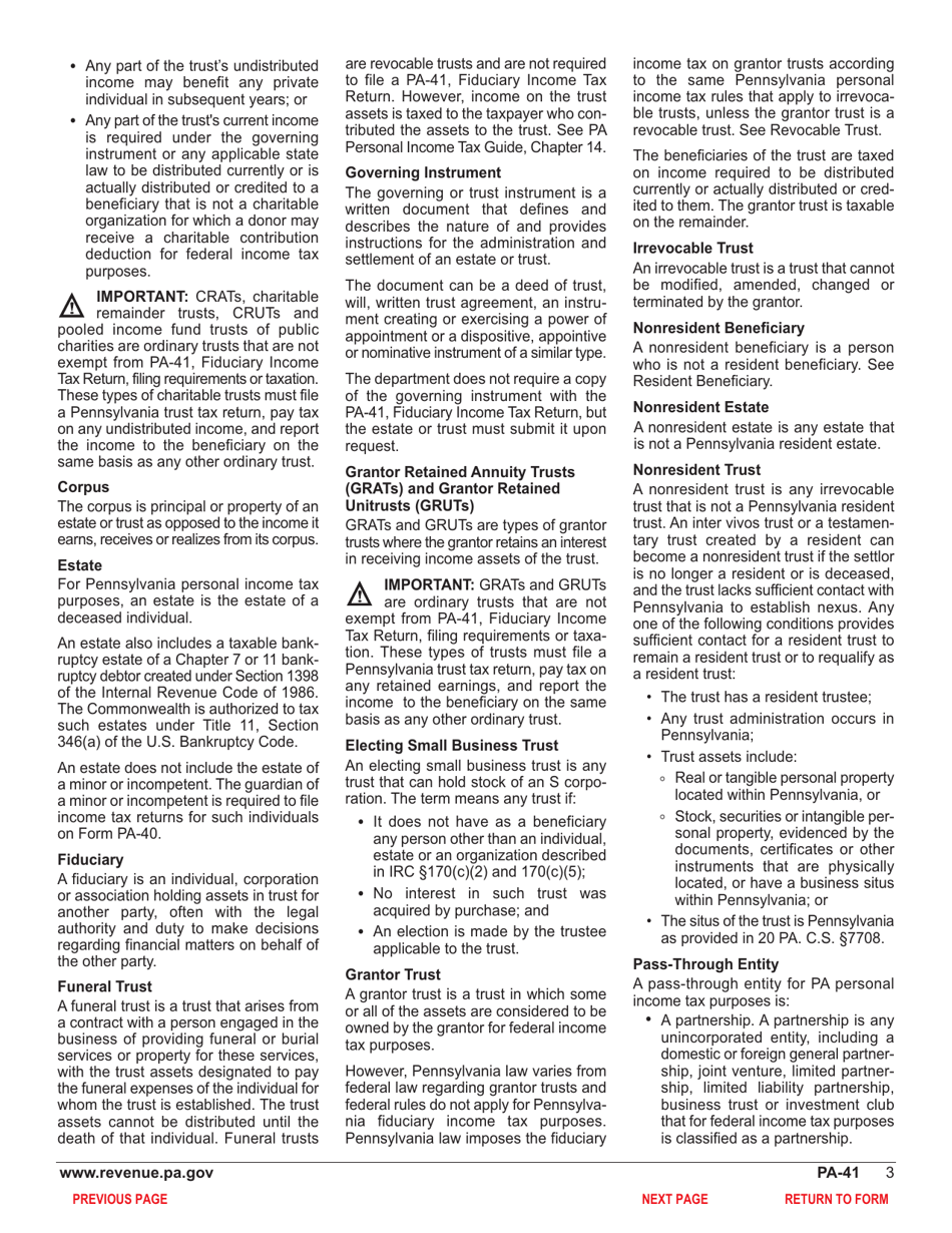 Form PA-41 Pa Fiduciary Income Tax Return - Pennsylvania, Page 5