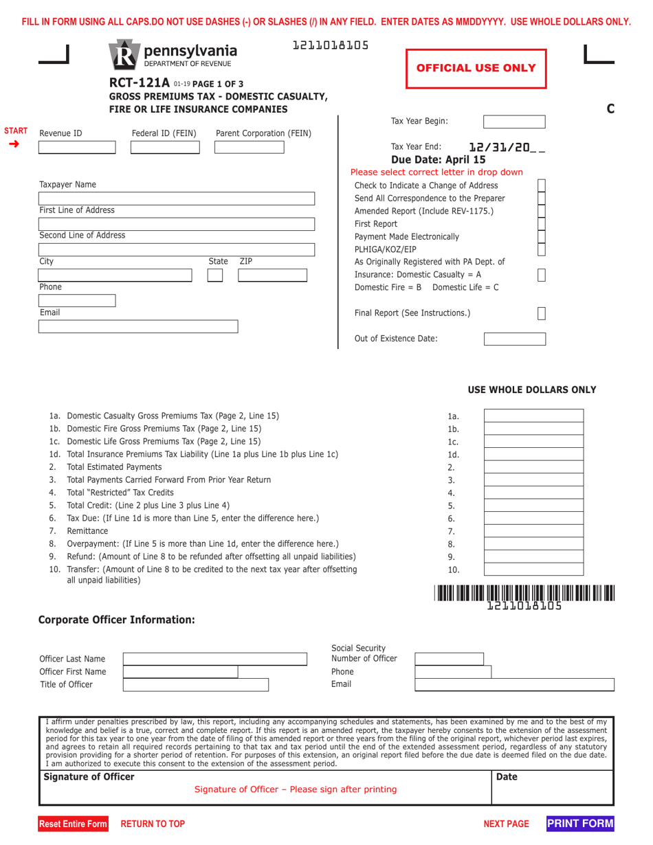 Form RCT121A Fill Out, Sign Online and Download Fillable PDF