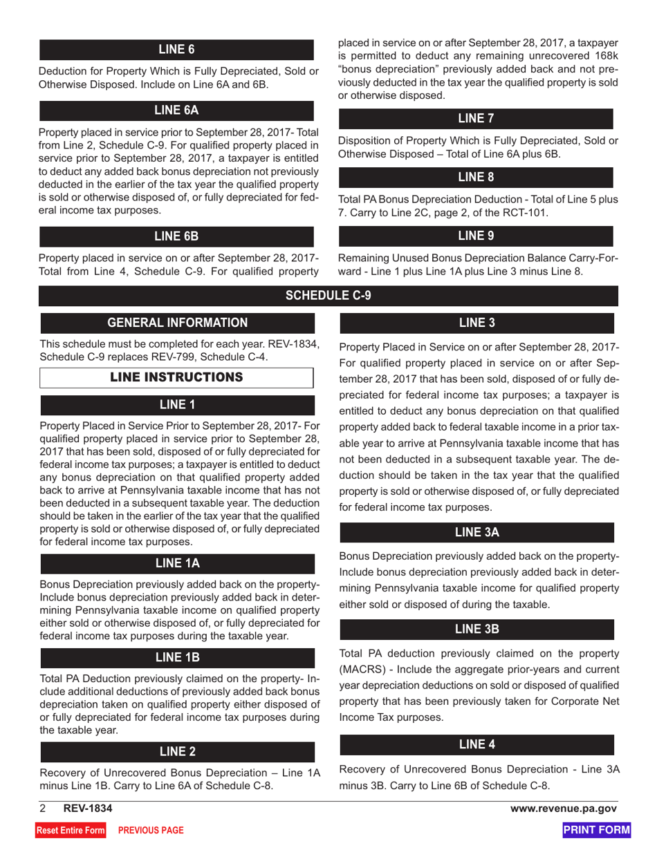 Form REV-1834 Schedule C-8 Adjustment for Bonus Depreciation - Pennsylvania, Page 4
