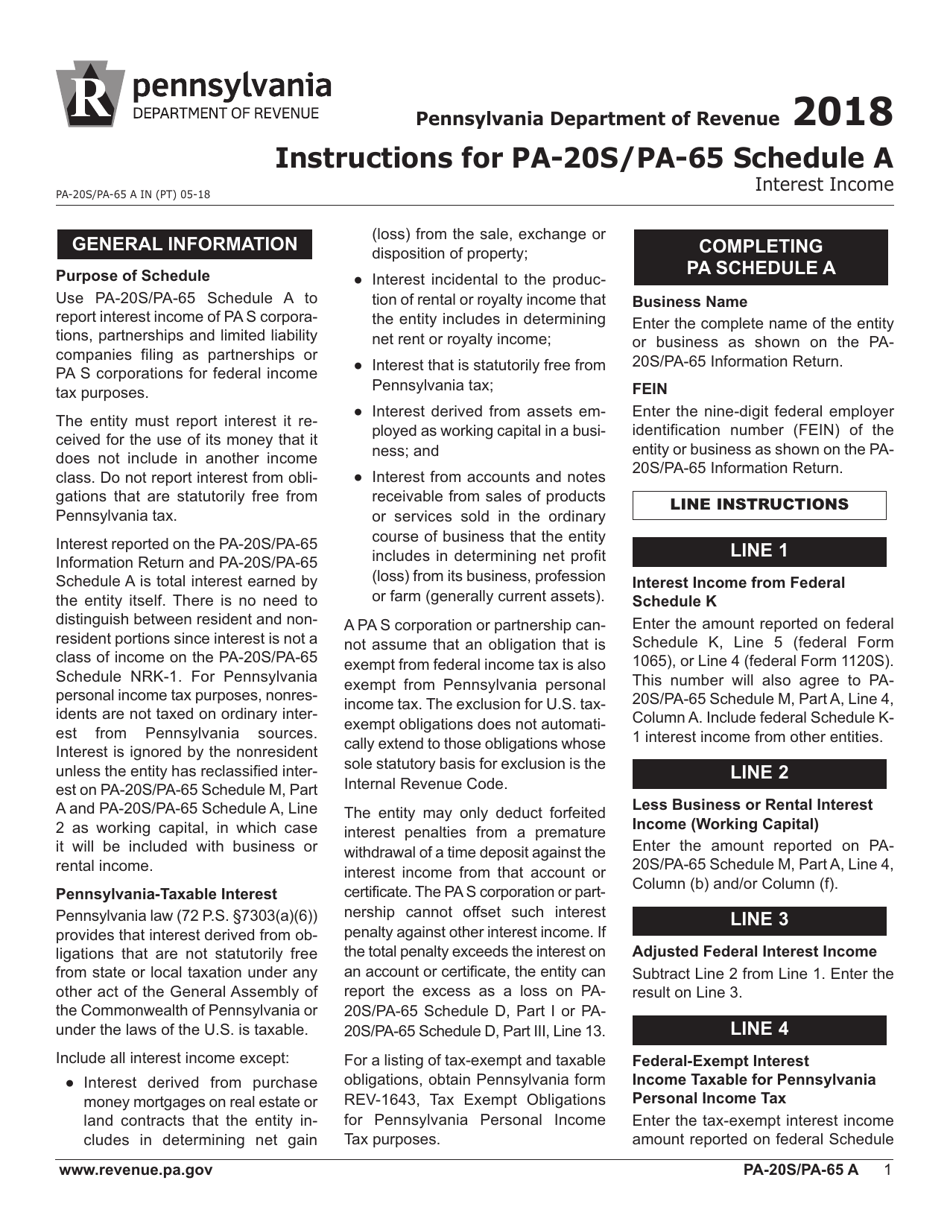 Form PA-20S (PA-65 A) Schedule A Interest Income - Pennsylvania, Page 3