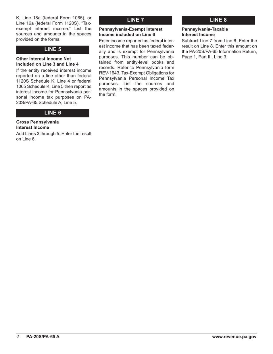 Form PA-20S (PA-65 A) Schedule A Interest Income - Pennsylvania, Page 4