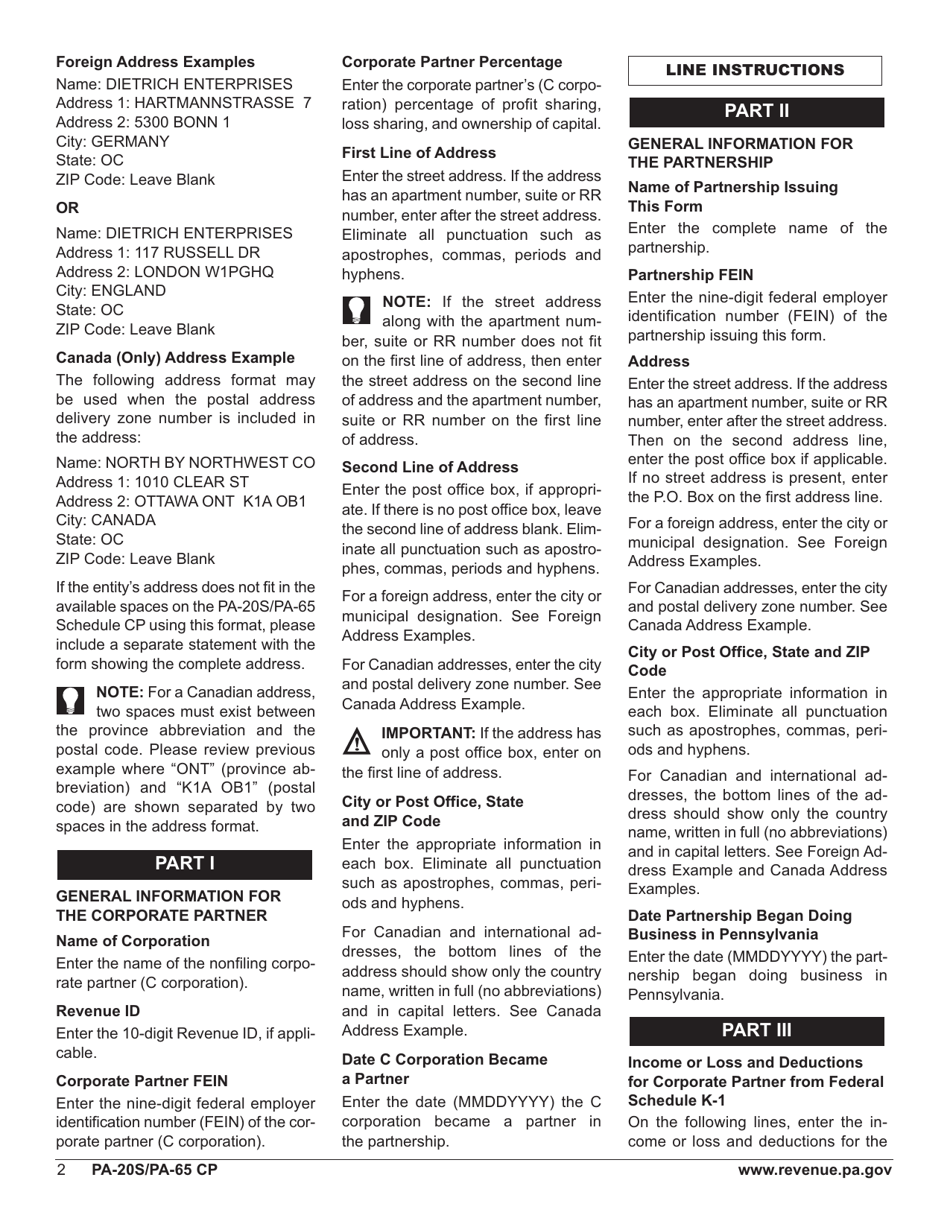 Form PA-20S (PA-65 CP) Schedule CP Corporate Partner Cni Withholding - Pennsylvania, Page 4