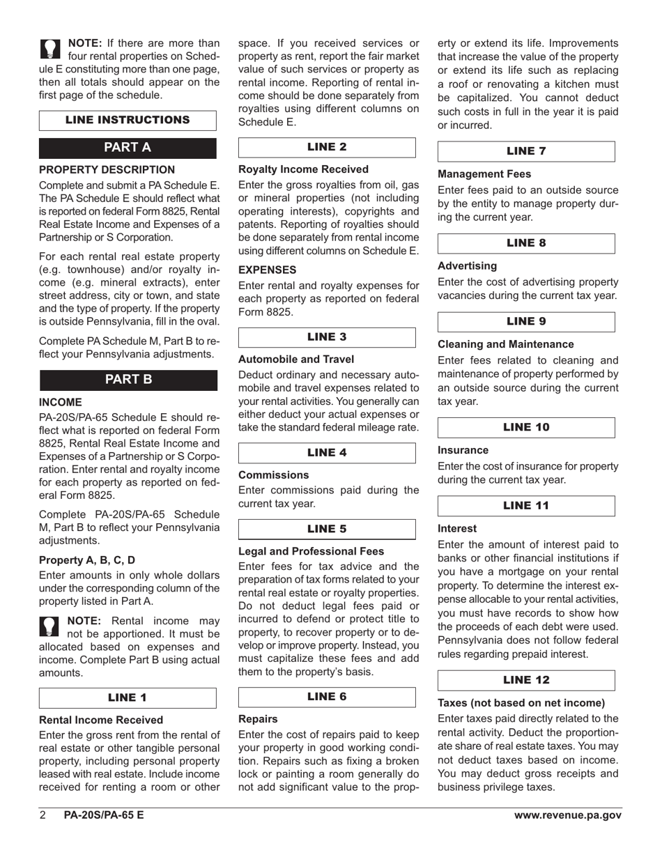 Form PA-20S (PA-65 E) Schedule E Rent and Royalty Income (Loss) - Pennsylvania, Page 4