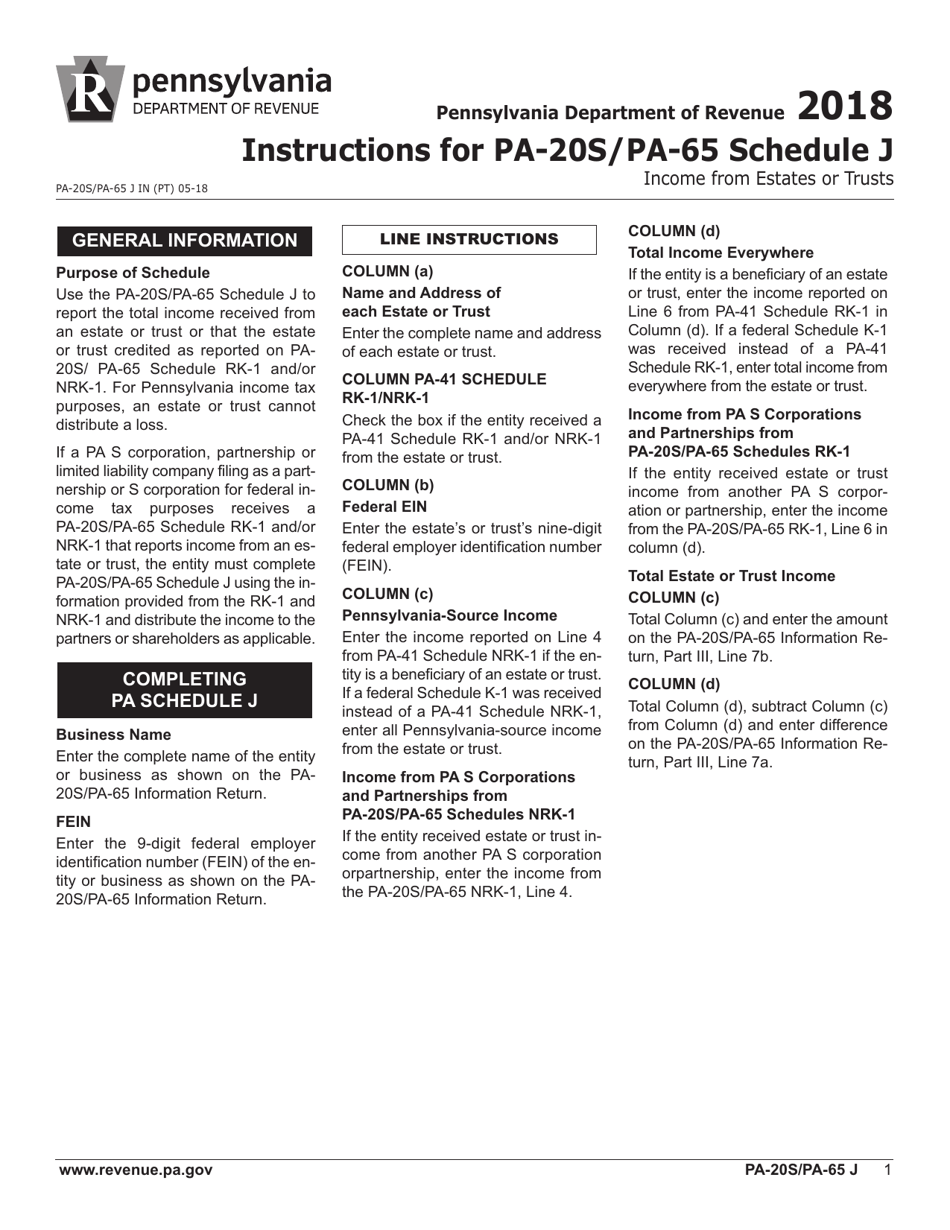Form PA-20S (PA-65 J) Schedule J Income From Estates or Trusts - Pennsylvania, Page 3