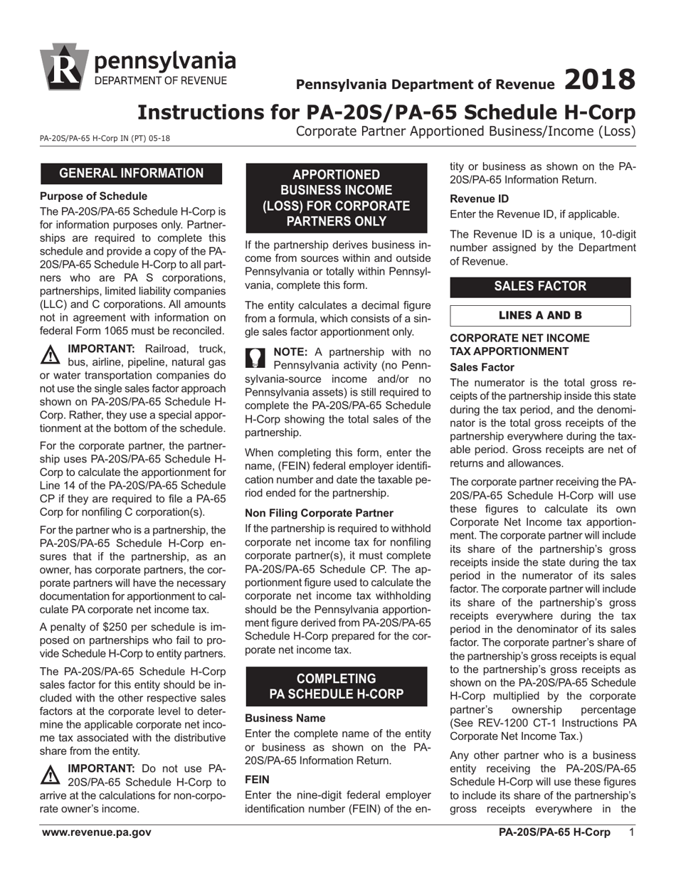Form PA-20S (PA-65 H-CORP) Schedule H-CORP Corporate Partner Apportioned Business Income (Loss) - Pennsylvania, Page 3