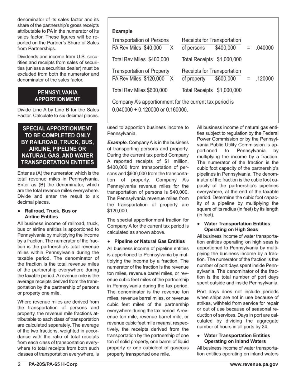 Form PA-20S (PA-65 H-CORP) Schedule H-CORP Corporate Partner Apportioned Business Income (Loss) - Pennsylvania, Page 4