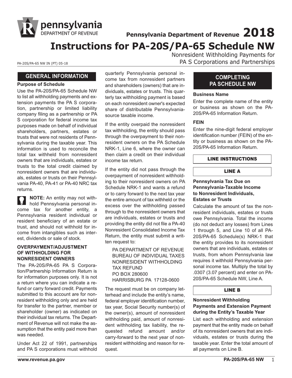 Form PA-20S (PA-65 NW) Schedule NW Nonresident Withholding Payments for Pa S Corporations and Partnerships - Pennsylvania, Page 3