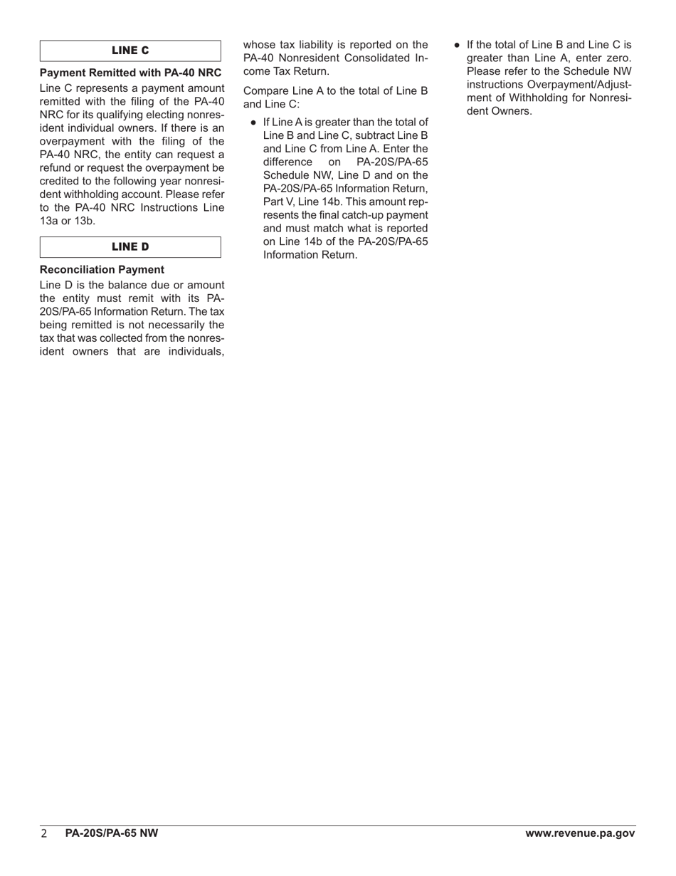 Form PA-20S (PA-65 NW) Schedule NW Nonresident Withholding Payments for Pa S Corporations and Partnerships - Pennsylvania, Page 4