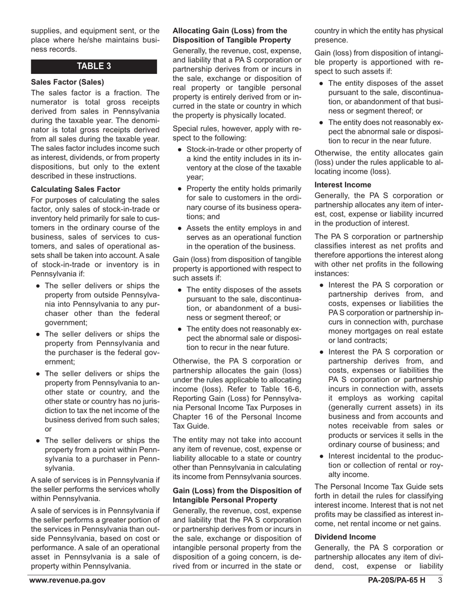 Form PA-20S (PA-65 H) Schedule H Apportioned Business Income (Loss) / Calculation of Pa Net Business Income (Loss) - Pennsylvania, Page 5