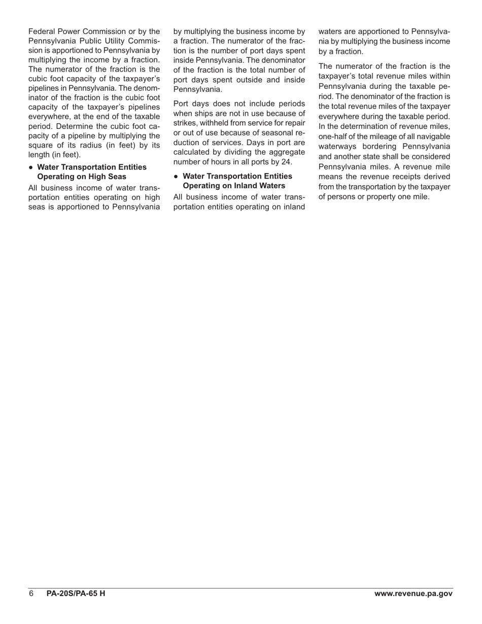 Form PA-20S (PA-65 H) Schedule H Apportioned Business Income (Loss) / Calculation of Pa Net Business Income (Loss) - Pennsylvania, Page 8