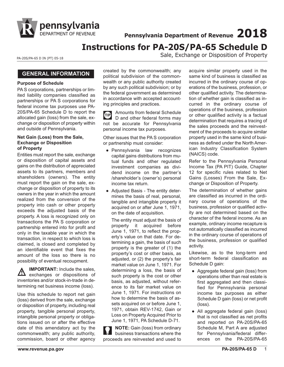 Form PA-20S (PA-65 D) Schedule D Sale, Exchange or Disposition of Property Within Pennsylvania - Pennsylvania, Page 5