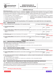 Document preview: Form REV-291 Nonwithholding of Pa Income Tax Application - Pennsylvania