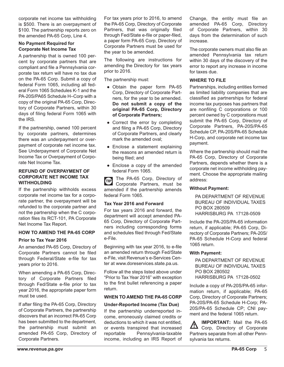 Form PA-65 CORP Directory of Corporate Partners - Pennsylvania, Page 7